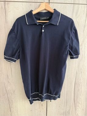 Bugatchi Navy knit Polo with White Trim